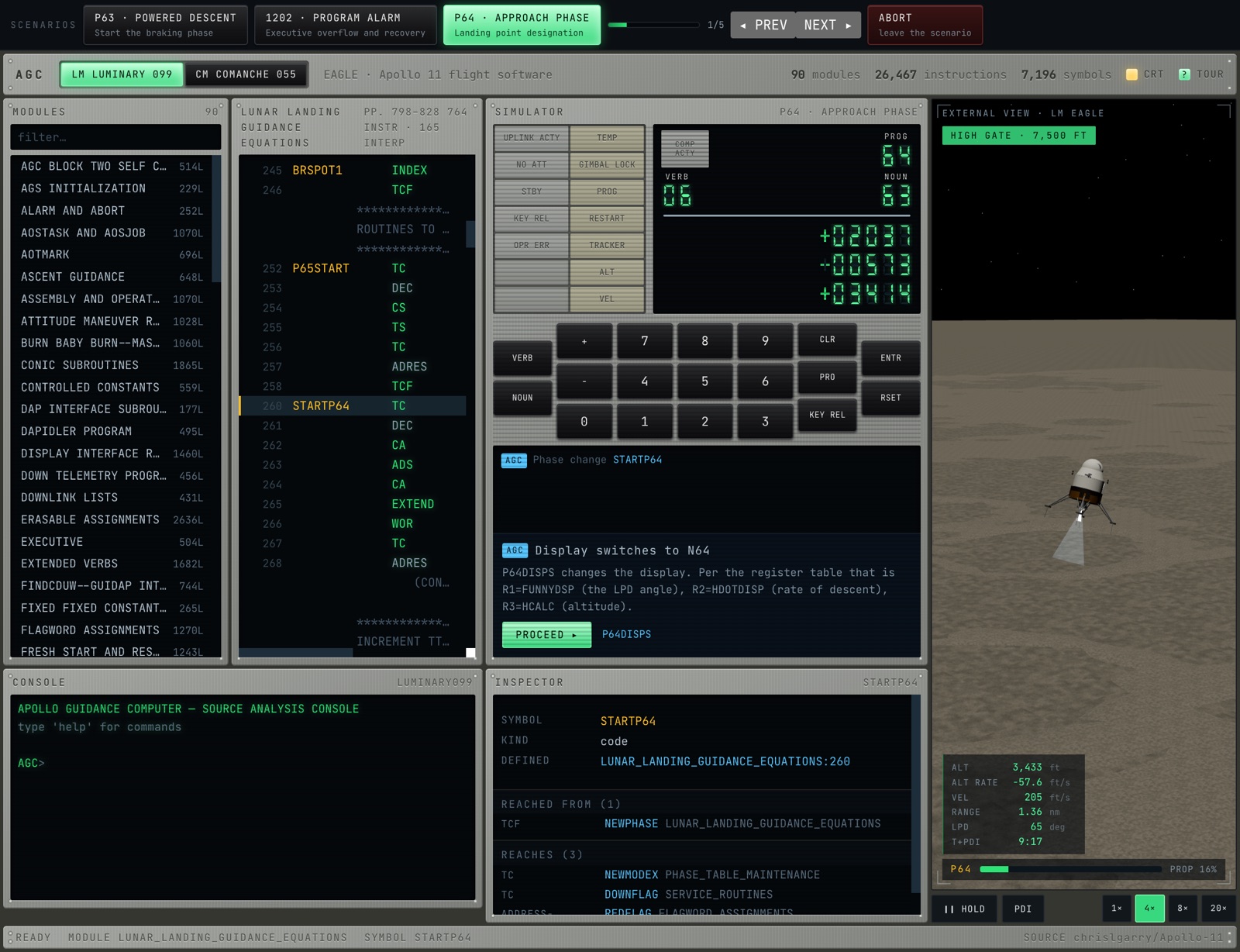 The AGC source analysis panel, mid-descent